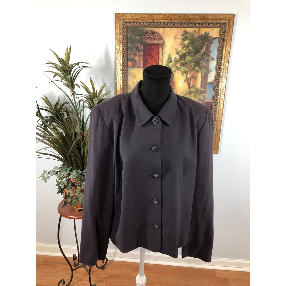Chaus Suite 100% Wool Women' 16 Purple Button-Down Lined Classic Minimalist Chic